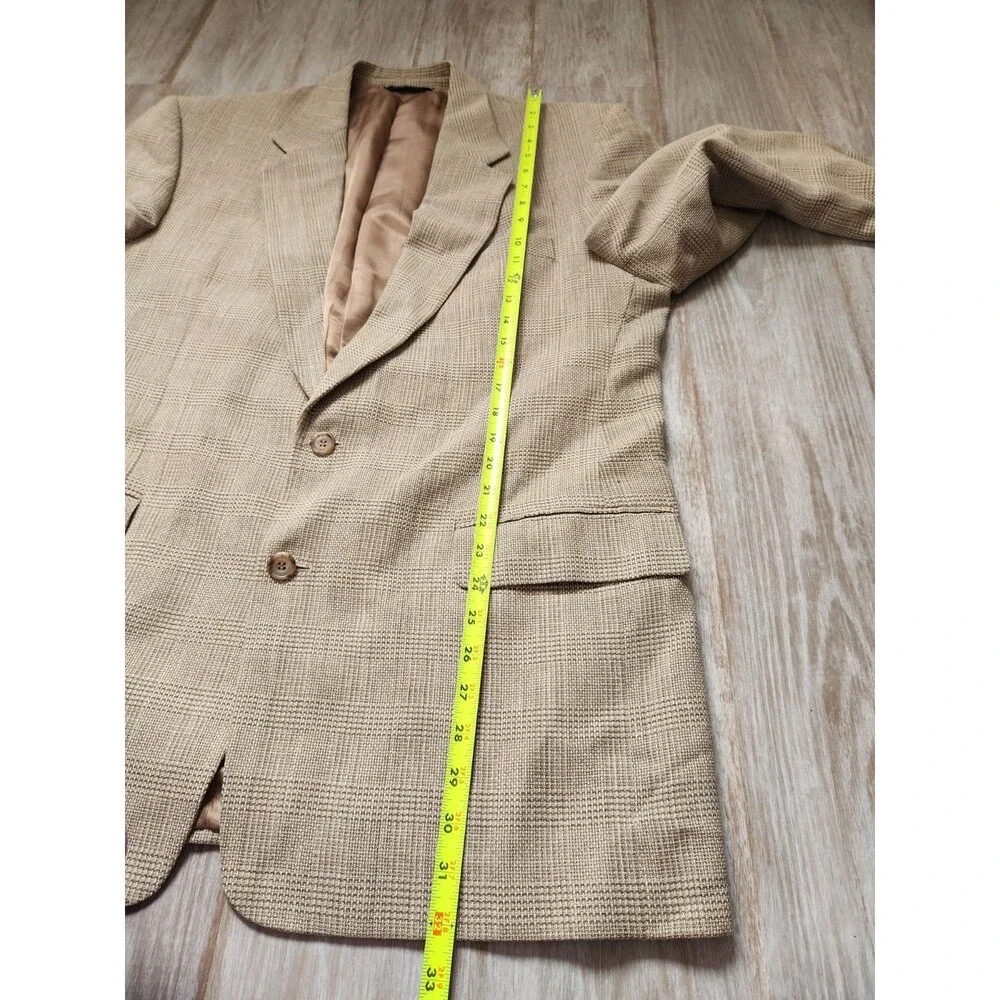 Alan Flusser Wool Linen Blend Tweed Double Breasted Blazer Beige Lined Mens 43T